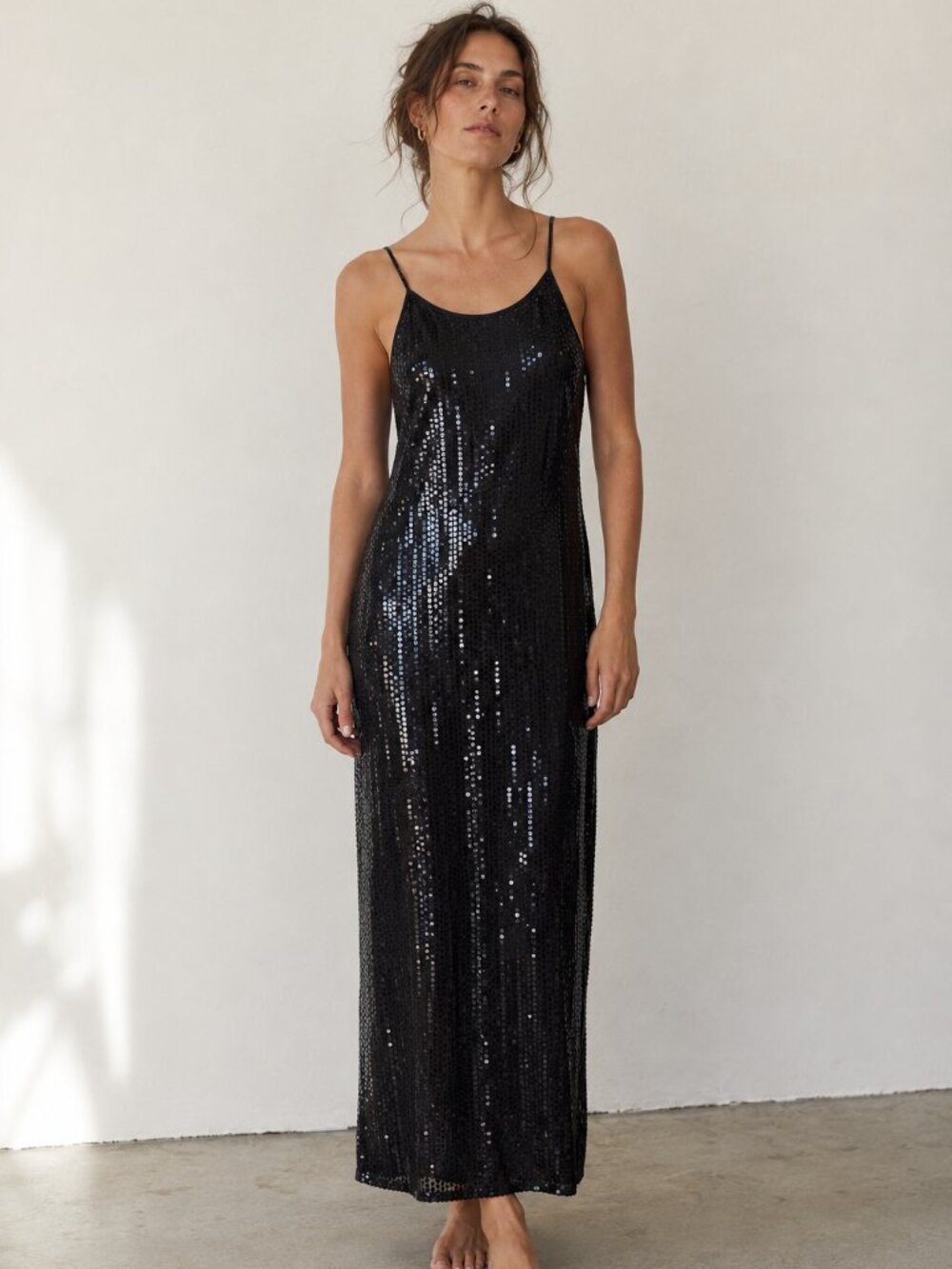 Vintage 90's LAUNDRY by Shelli Segal Black Sequin Slip Dress (Size 2)